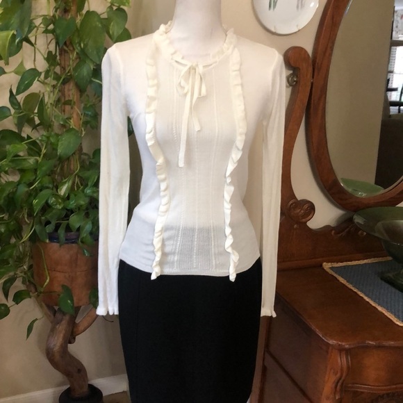 Lightweight Cream Ruffle Tie Sweater from MAK Sweaters  B12 - Picture 1 of 8